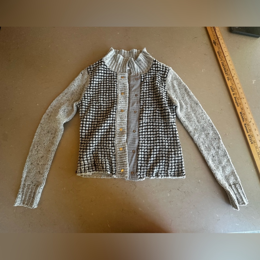 CAbi Gray and Black Textured Cardigan